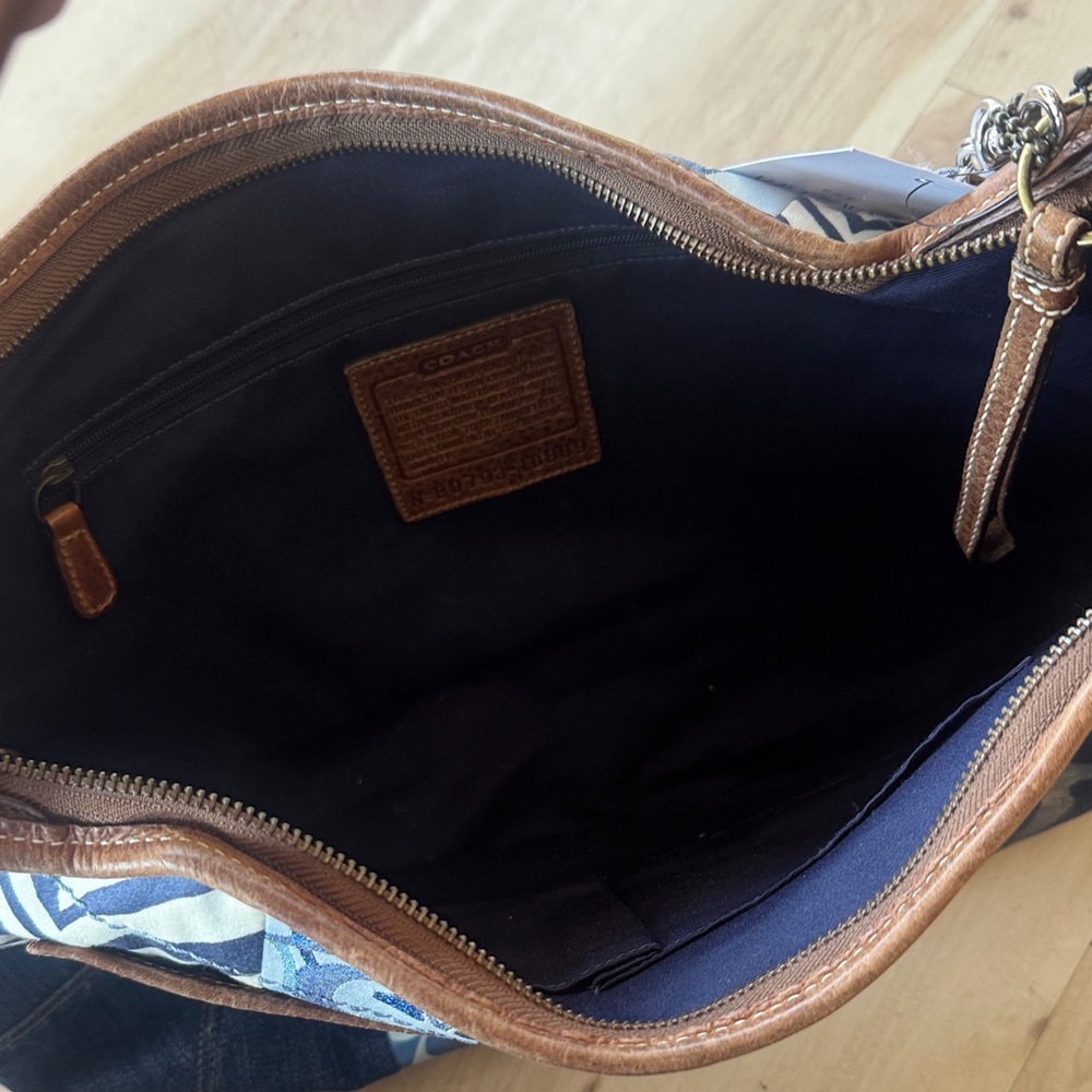 Coach Patchwork Denim and Brown Leather Shoulder Bag with Purple Accent - Picture 5 of 8